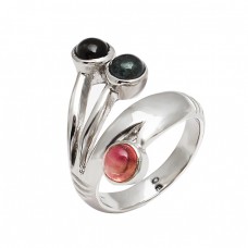 Handmade Designer Multi Tourmaline Round Gemstone 925 Sterling Silver Ring Jewelry