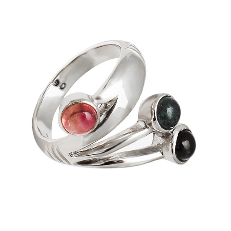 Handmade Designer Multi Tourmaline Round Gemstone 925 Sterling Silver Ring Jewelry
