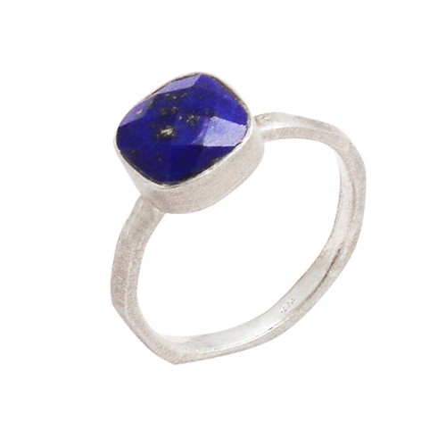 925 Sterling Silver Square Shape Lapis Lazuli Gemstone Designer Ring Jewelry