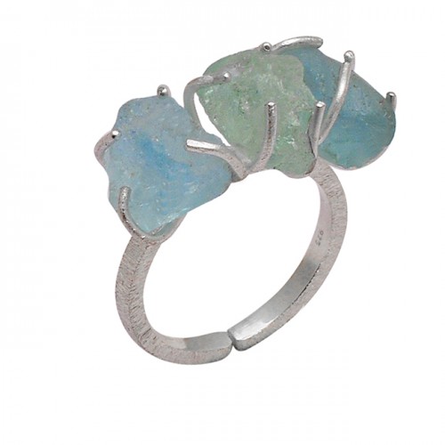 Aquamarine Rough Gemstone 925 Sterling Silver Handmade Designer Ring Jewelry