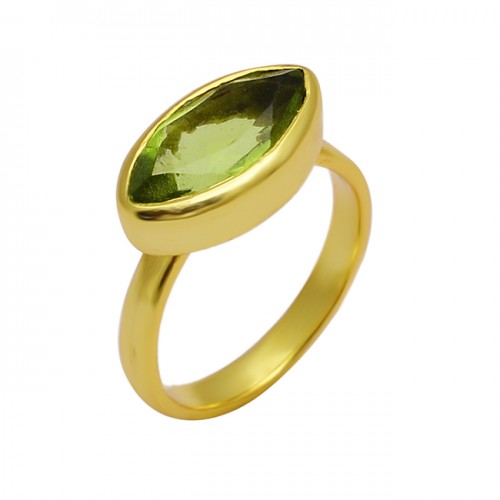 Marquise Shape Peridot Gemstone 925 Sterling Silver Gold Plated Ring Jewelry