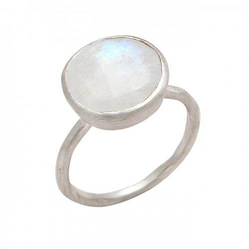 Round Shape Rainbow Moonstone 925 Sterling Silver Handmade Designer Ring