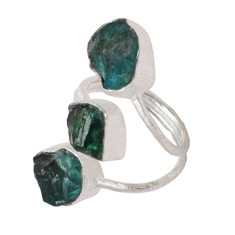 Apatite Rough Raw Material Gemstone Handcrafted Designer 925 Silver Ring Jewelry
