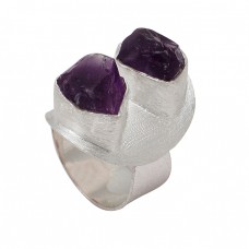 Unique Band Designer Purple Amethyst Rough Raw Material Gemstone 925 Silver Ring Jewelry