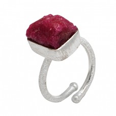 Ruby Rough Gemstone 925 Sterling Silver Designer Adjustable Ring Jewelry