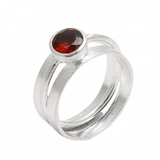 925 Sterling Silver Round Shape Garnet Gemstone Designer Ring Jewelry