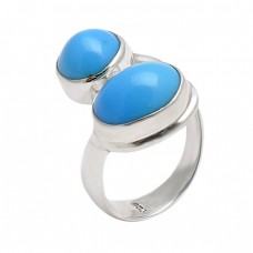Round Oval Shape Turquoise Gemstone 925 Sterling Silver Designer Band Ring