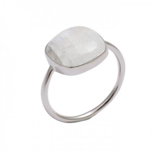 Square Shape Rainbow Moonstone 925 Sterling Silver Handmade Designer Ring