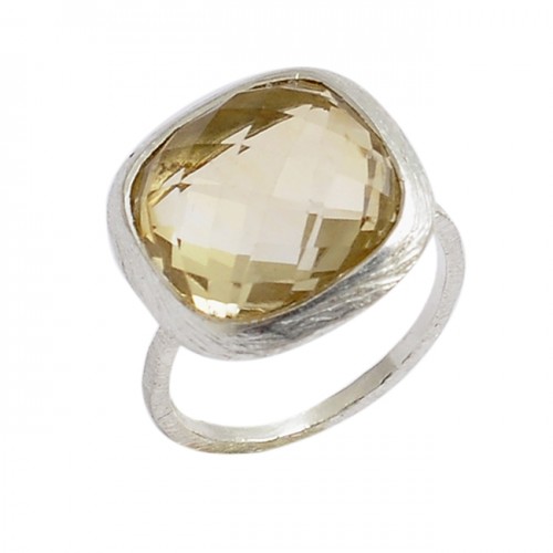 Cushion Shape Citrine Gemstone 925 Sterling Silver Handmade Designer Ring