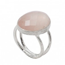 Oval Shape Rose Quartz Gemstone 925 Sterling Silver Designer Ring Jewelry