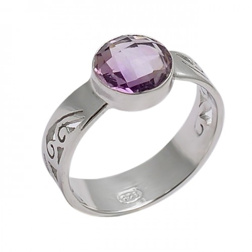 925 Sterling Silver Round Shape Amethyst Gemstone Designer Ring Jewelry
