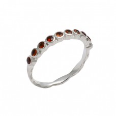 Faceted Round Shape Garnet Gemstone 925 Sterling Silver Designer Ring