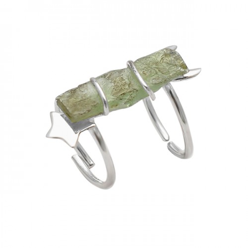 Rectangle Shape Green Apatite Gemstone 925 Sterling Silver Designer Ring