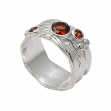 Red Garnet Round Shape 925 Sterling Silver Handmade Designer Ring Jewelry