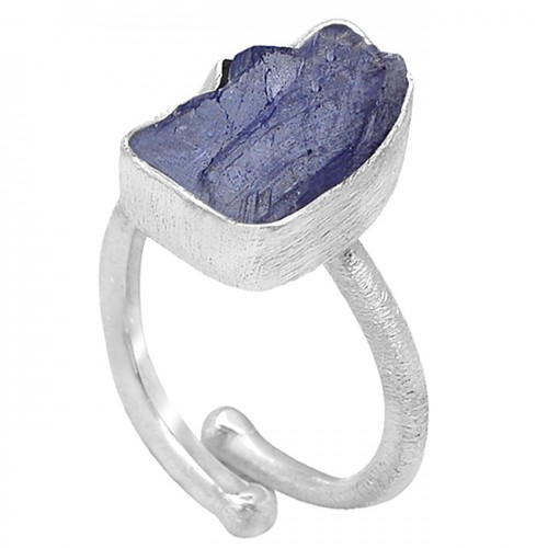 Nice Blue Tanzanite Raw Material Rough Gemstone Handcrafted 925 Sterling Silver Jewelry Ring