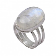 Oval Shape Rainbow Moonstone 925 Sterling Silver Designer Ring Jewelry