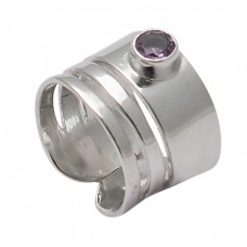 Faceted Round Shape Purple Amethyst Gemstone 925 Sterling Silver Ring Jewelry