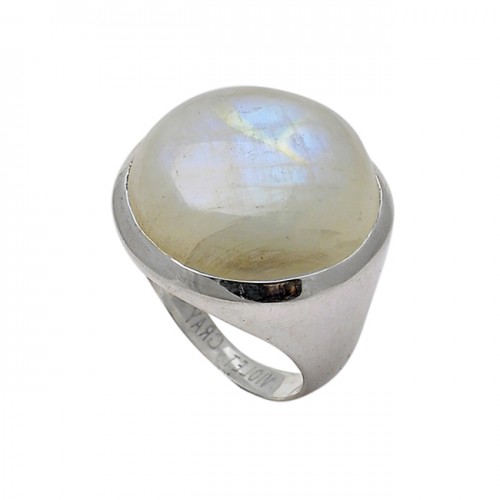 925 Sterling Silver Round Shape Rainbow Moonstone Designer Ring Jewelry
