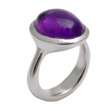 Cabochon Oval Shape Amethyst Gemstone 925 Sterling Silver Designer Ring