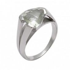 Triangle Shape Green Amethyst Gemstone 925 Sterling Silver Designer Ring