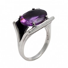 Faceted Oval Shape Amethyst Gemstone 925 Sterling Silver Prong Setting Ring