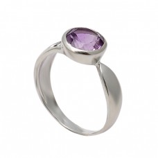 925 Sterling Silver Faceted Round Shape Amethyst Gemstone Designer Ring Jewelry