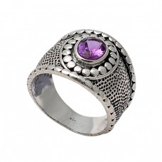 Vintage Handcrafted Designer Amethyst Oval Shape Gemstone 925 Silver Black Oxidized Ring