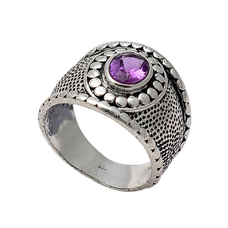 
									Vintage Handcrafted Designer Amethyst Oval Shape Gemstone 925 Silver Black Oxidized Ring