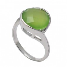 Briolette Round Prehnite Chalcedony Gemstone 925 Sterling Silver Band Designer Ring