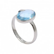 Faceted Oval Shape Blue Topaz Gemstone 925 Sterling Silver Designer Ring