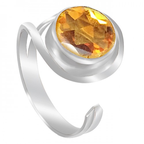 Round Citrine Gemstone Handcrafted 925 Sterling Silver Adjustable Ring Jewelry