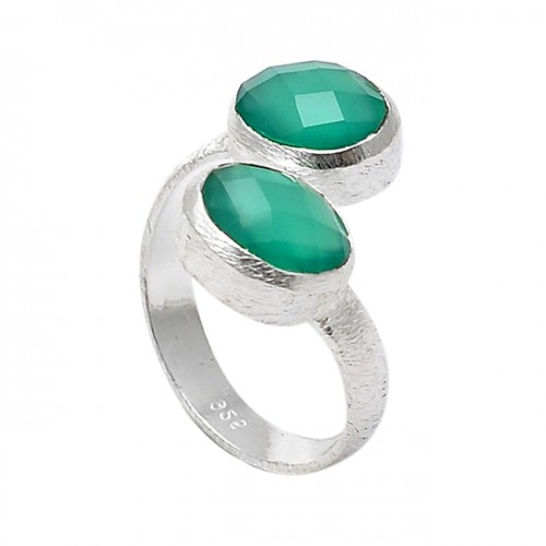 Oval Shape Green Onyx Gemstone 925 Sterling Silver Band Designer Ring Jewelry