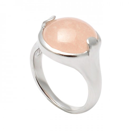 Rose Quartz Round Shape Gemstone 925 Sterling Silver Designer Ring Jewelry