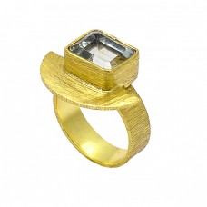 Octagon shape Blue Topaz Gemstone 925 Sterling Silver Gold Plated Handmade Ring