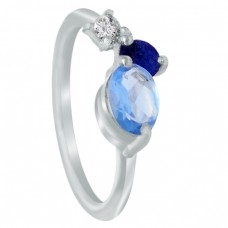 Aqua Chalcedony Blue Sapphire Crystal Quartz Gemstone 925 Sterling Silver Ring Jewelry