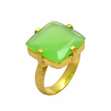 Prehnite Chalcedony Gemstone 925 Sterling Silver Gold Plated Ring Jewelry