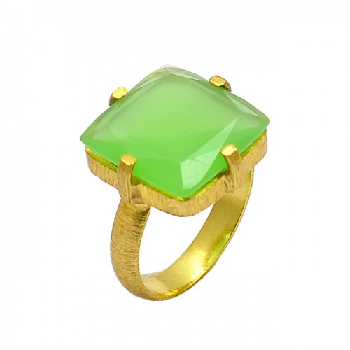Prehnite Chalcedony Gemstone 925 Sterling Silver Gold Plated Ring Jewelry