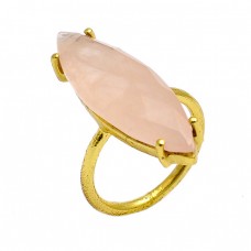Marquise Shape Rose Chalcedony Gemstone 925 Sterling Silver Gold Plated Ring