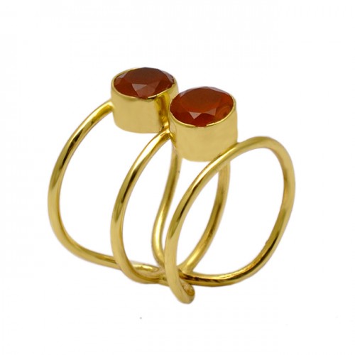 Carnelian Round Shape Gemstone Band Designer 925 Silver Gold Plated Ring Jewelry