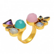 Multi Color Gemstone 925 Sterling Silver Gold Plated Designer Cocktail Ring Jewelry