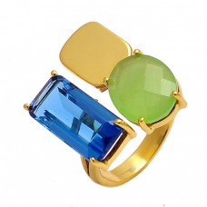 Tanzanite Chalcedony Gemstone 925 Sterling Silver Gold Plated Designer Ring