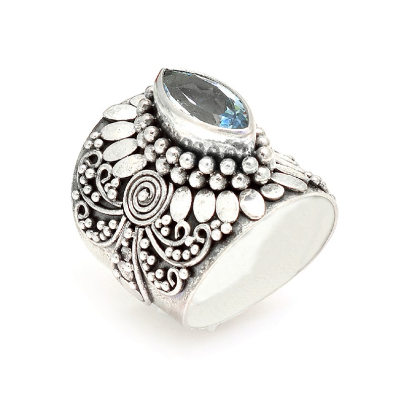
									Vintage Handmade Blue Topaz Marquise Shape Gemstone 925 Sterling Silver Black Oxidized Rings : Price $19.50