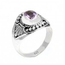 Handcrafted Amethyst Oval Gemstone 925 Sterling Silver Black Oxidized Rings Jewelry