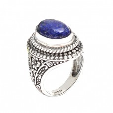 Vintage Look Designer Blue Sapphire Cabochon Oval Gemstone Sterling Silver Rings