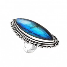 Cabochon Labradorite Marquise Shape Gemstone 925 Sterling Silver Black Oxidized Ring