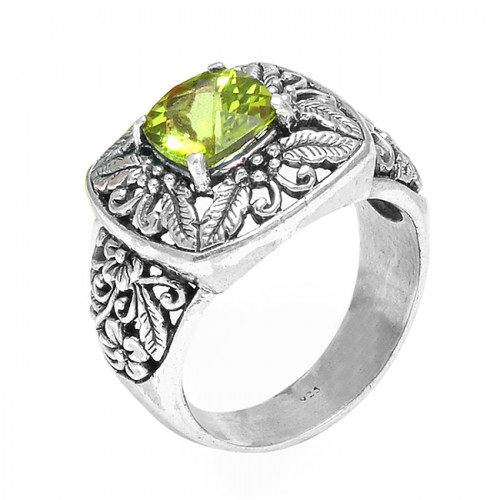 Peridot Square Shape Gemstone Black Oxidized Designer Sterling Silver Ring Jewelry