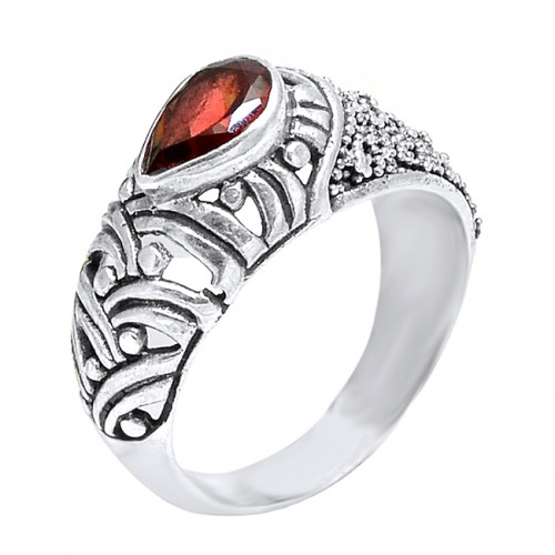 Garnet Oval Shape Gemstone Filigree Style Designer 925 Silver Ring Jewelry