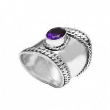 Designer Purple Amethyst Oval Gemstone 925 Sterling Silver Vintage Rings Jewelry