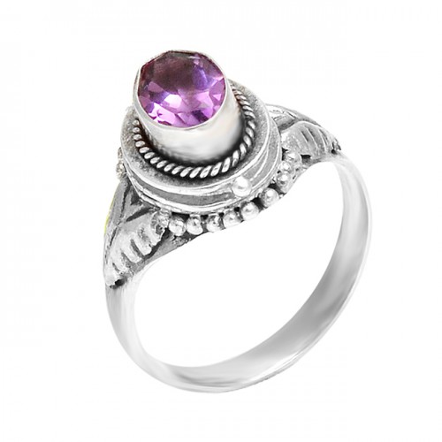 Stylish Designer Amethyst Oval Faceted Gemstone Handcrafted Silver Ring Jewelry