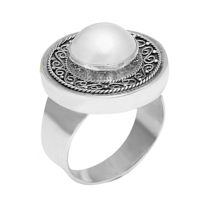 Classic Sterling Silver White Pearl Ring